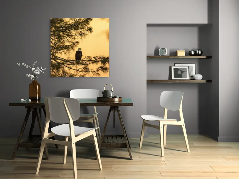 Tablou Canvas, "Vulturul în apusul de aur", Vultur, Ramură, Apus, Siluetă, Natură, Liniște, Eleganță, Contemplare, 100 x 100 cm – poza 6
