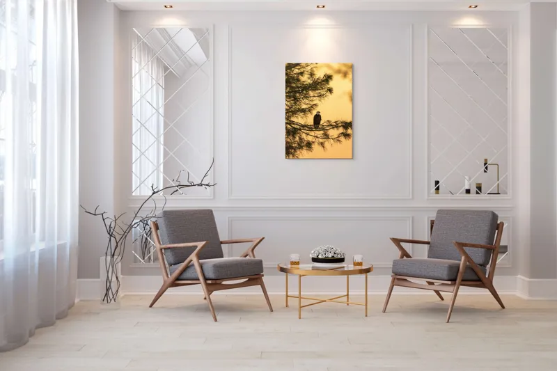 Tablou Canvas, "Vulturul în apusul de aur", Vultur, Ramură, Apus, Siluetă, Natură, Liniște, Eleganță, Contemplare, 70 x 100 cm – poza 8