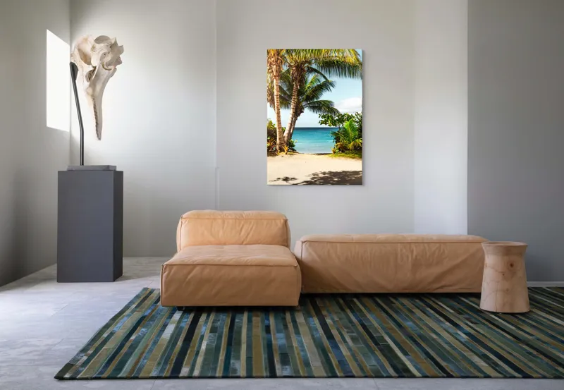 Tablou Canvas, "Vara liniștită pe țărm tropical", Palmiere, Plajă, Apă, Azur, Vegetație, Cer, Relaxare, Natură, 70 x 100 cm – poza 7