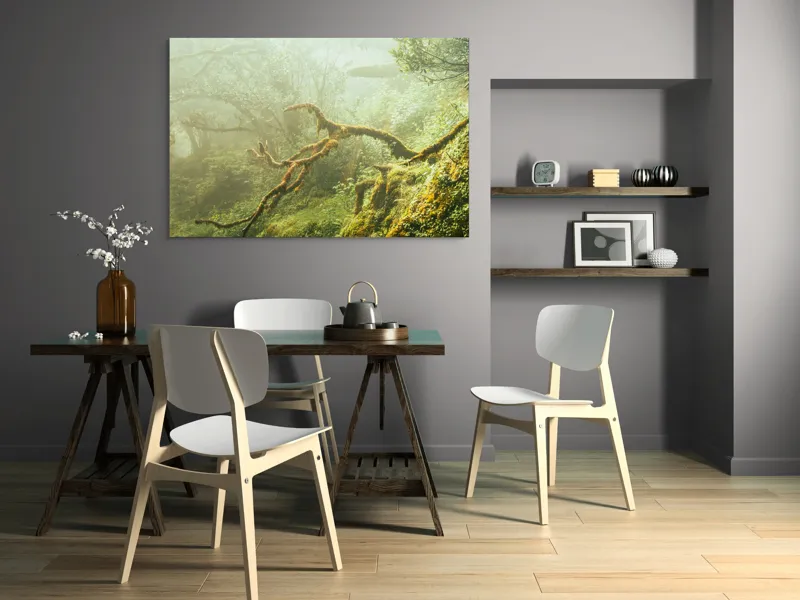 Tablou Canvas, "Tărâmul fermecat al pădurii deasă", Mister, Verdeață, Ceață, Rădăcini, Copaci, Natură, Liniște, Sălbăticie, 150 x 100 cm – poza 5