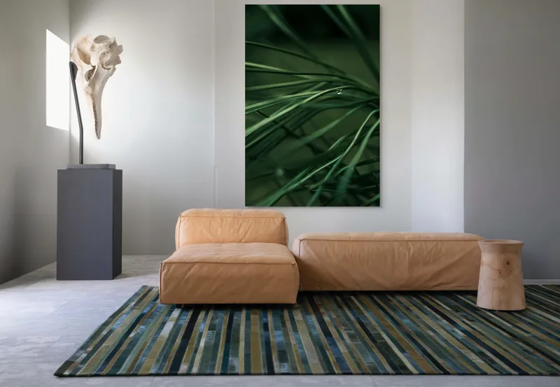 Tablou Canvas, "Roua pe firele de iarbă verde", Frunze, Verde, Picături, Natură, Delicat, Umiditate, Lumină, Frumusețe, Simplitate, Reflecție, 100 x 150 cm – poza 7