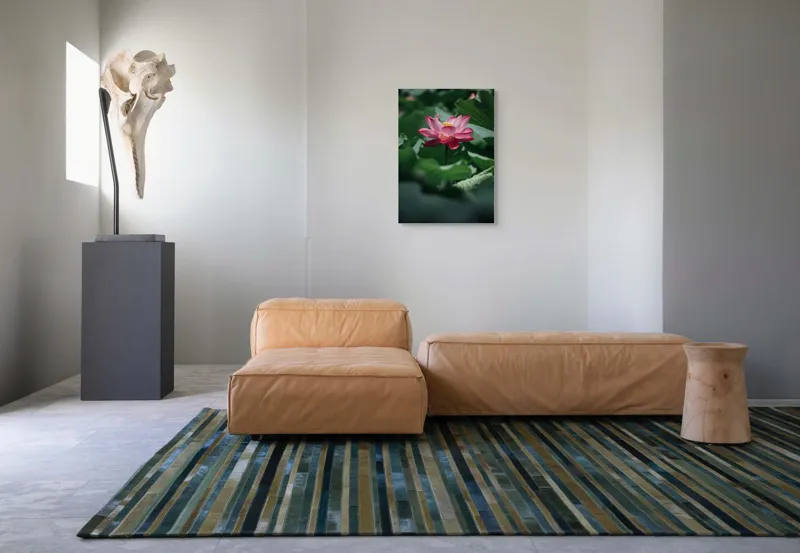 Tablou Canvas, "Frumusețea solitară a lotusului roz", Floare, Lotus, Roz, Frunze, Verde, Natură, Frumusețe, 50 x 70 cm – poza 7