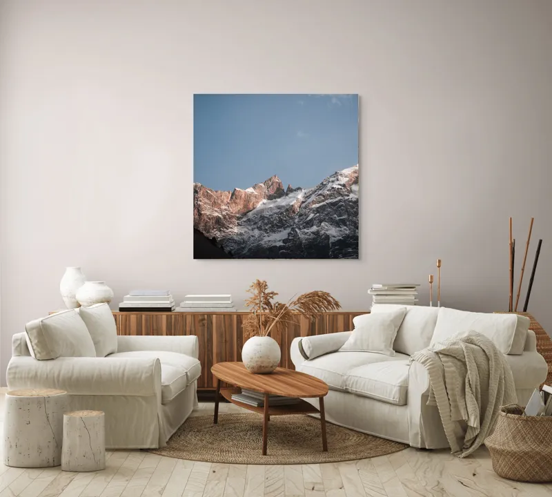 Tablou Canvas, "Munții îmbrăcați în mantia zăpezii", Munți, Zăpadă, Cer, Stânci, Pitoresc, 100 x 100 cm – poza 3