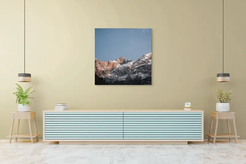 Tablou Canvas, "Munții îmbrăcați în mantia zăpezii", Munți, Zăpadă, Cer, Stânci, Pitoresc, 100 x 100 cm – poza 5