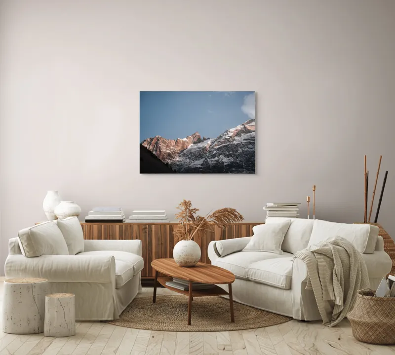 Tablou Canvas, "Munții îmbrăcați în mantia zăpezii", Munți, Zăpadă, Cer, Stânci, Pitoresc, 100 x 70 cm – poza 3