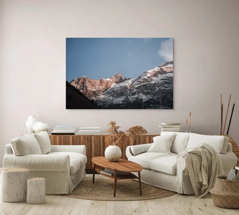 Tablou Canvas, "Munții îmbrăcați în mantia zăpezii", Munți, Zăpadă, Cer, Stânci, Pitoresc, 150 x 100 cm – poza 3