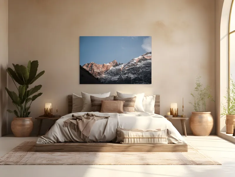 Tablou Canvas, "Munții îmbrăcați în mantia zăpezii", Munți, Zăpadă, Cer, Stânci, Pitoresc, 150 x 100 cm – poza 4