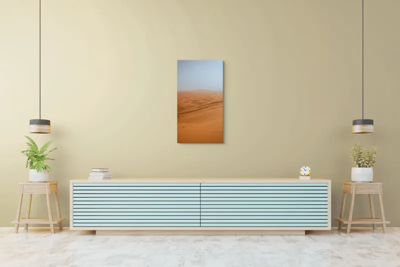 Tablou Canvas, "Infinitatea liniștită a nisipurilor aurii", Deșert, Nisipuri, Dune, Orizont, Ariditate, Liniște, Întindere, Vastitate, Seninătate, Solitudine, 50 x 90 cm – poza 6