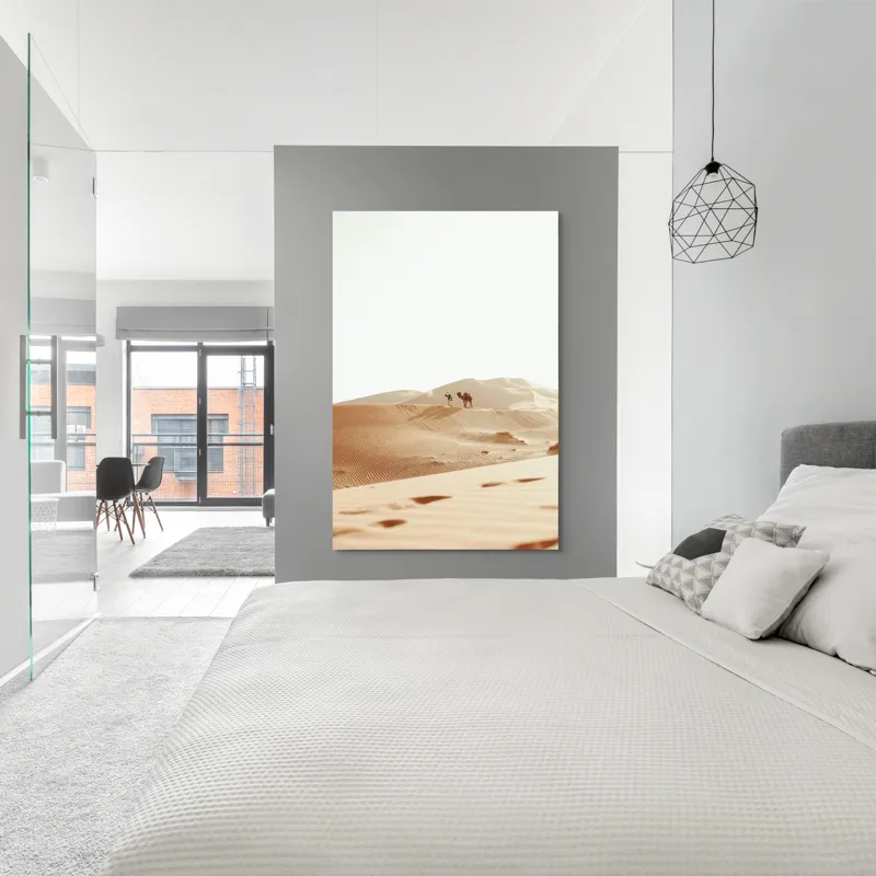 Tablou Canvas, "Drumeție în deșertul nesfârșit cu cămilă", Deșert, Dune, Cămilă, Singurătate, Liniște, Soare, Nisip, Umbre, 100 x 150 cm – poza 5