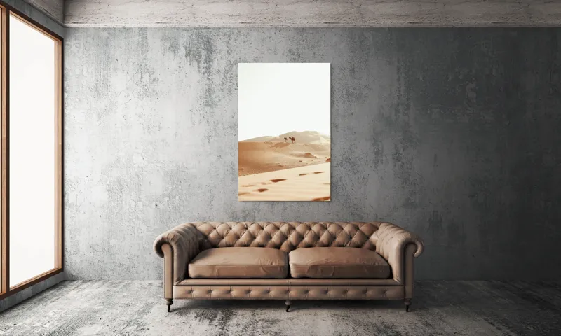 Tablou Canvas, "Drumeție în deșertul nesfârșit cu cămilă", Deșert, Dune, Cămilă, Singurătate, Liniște, Soare, Nisip, Umbre, 100 x 150 cm – poza 6
