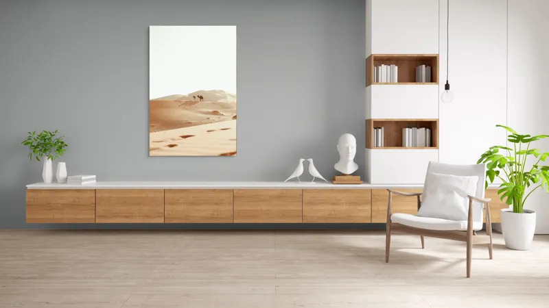 Tablou Canvas, "Drumeție în deșertul nesfârșit cu cămilă", Deșert, Dune, Cămilă, Singurătate, Liniște, Soare, Nisip, Umbre, 100 x 150 cm – poza 8