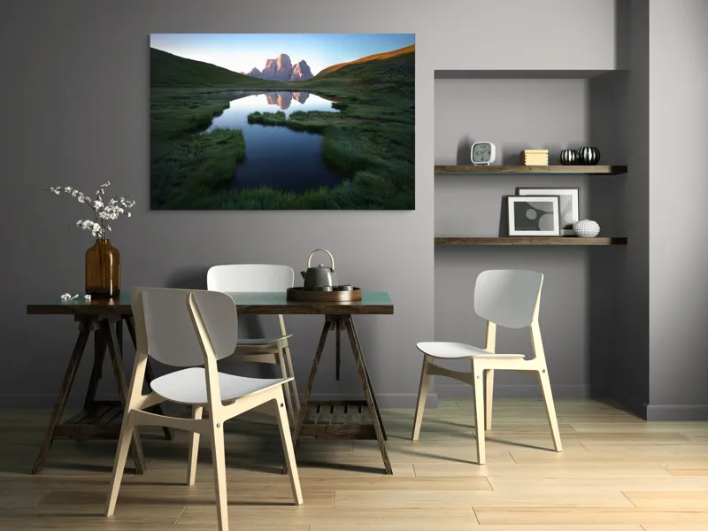 Tablou Canvas, "Reflecții ale crestelor în apă lină", Renastere, Reflexie, Liniste, Grandeur, Splendoare, Natura, Verdeata, Uimire, Serenitate, Maretie, 150 x 100 cm – poza 5