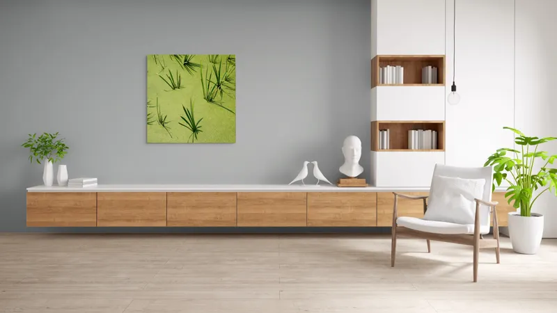 Tablou Canvas, "Frunziș plutitor pe apă liniștită", Iarbă, Apă, Verde, Lumină, Umbră, Natură, Reflecție, Simplitate, Răcoare, Calmitate, 100 x 100 cm – poza 8