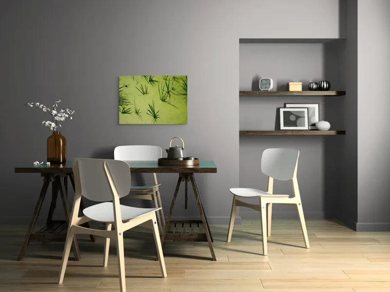 Tablou Canvas, "Frunziș plutitor pe apă liniștită", Iarbă, Apă, Verde, Lumină, Umbră, Natură, Reflecție, Simplitate, Răcoare, Calmitate, 70 x 50 cm – poza 5