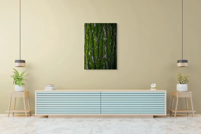 Tablou Canvas, "Tăcerea verde a arborelui bătrân", Scoarță, Mușchi, Textură, Natură, Verde, Rugozitate, Copac, Organic., 70 x 100 cm – poza 5