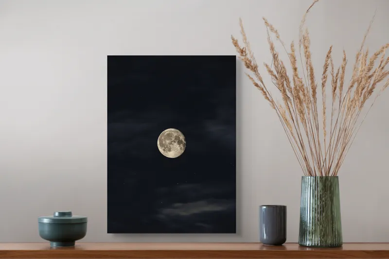 Tablou Canvas, "Luna plină în noaptea adâncă", Lună, Noapte, Întuneric, Cer, Mister, Lumină, Liniște, 39 x 54 cm – poza 3