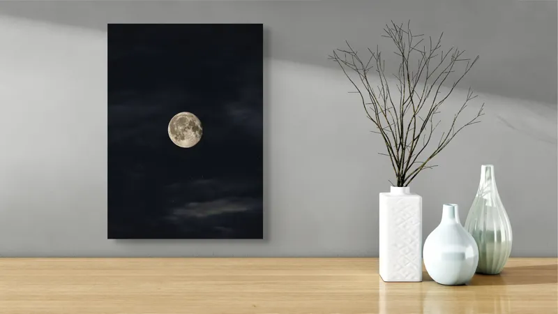 Tablou Canvas, "Luna plină în noaptea adâncă", Lună, Noapte, Întuneric, Cer, Mister, Lumină, Liniște, 39 x 54 cm – poza 4