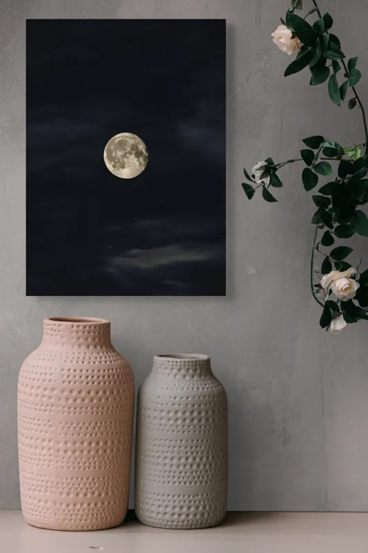 Tablou Canvas, "Luna plină în noaptea adâncă", Lună, Noapte, Întuneric, Cer, Mister, Lumină, Liniște, 39 x 54 cm – poza 6