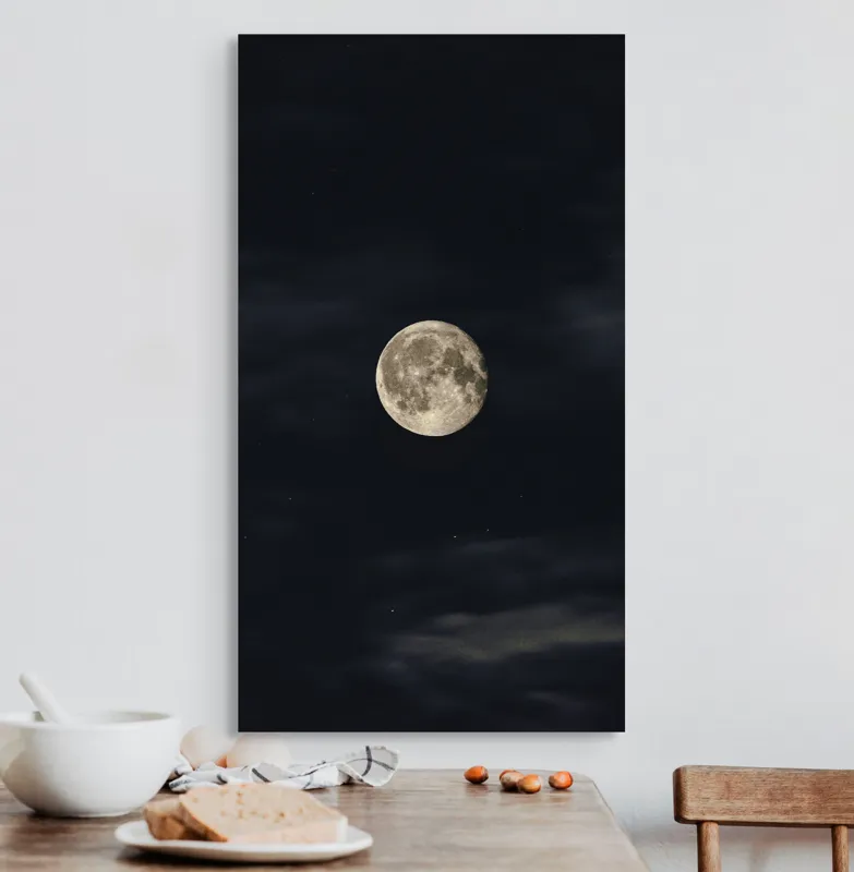 Tablou Canvas, "Luna plină în noaptea adâncă", Lună, Noapte, Întuneric, Cer, Mister, Lumină, Liniște, 50 x 90 cm – poza 3