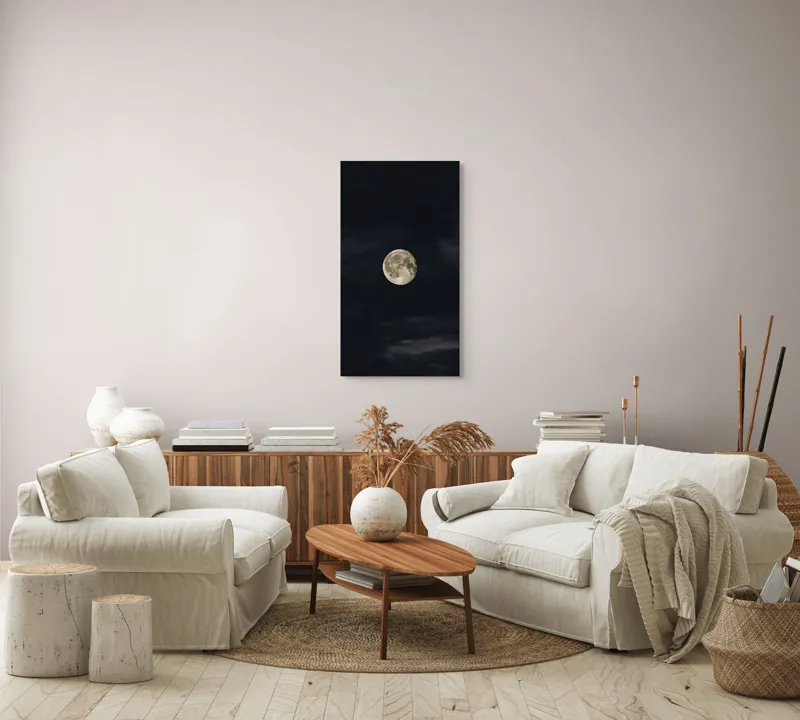Tablou Canvas, "Luna plină în noaptea adâncă", Lună, Noapte, Întuneric, Cer, Mister, Lumină, Liniște, 50 x 90 cm – poza 7