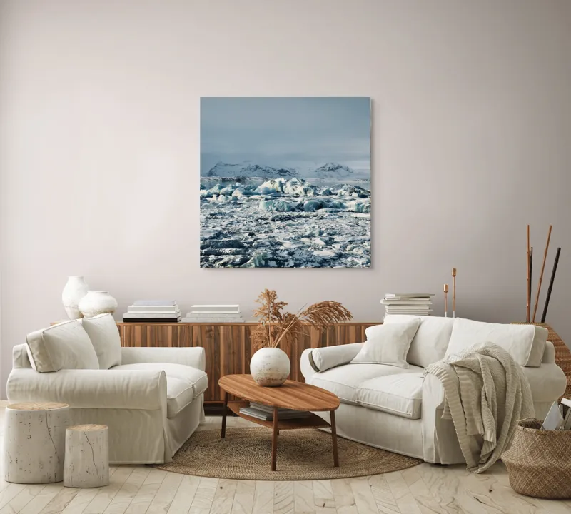 Tablou Canvas, "Împărăția tăcută a gheții albastre", Gheață, Munte, Cer, Peisaj, Nordic, Frig, Natură, Înghețat, 100 x 100 cm – poza 3