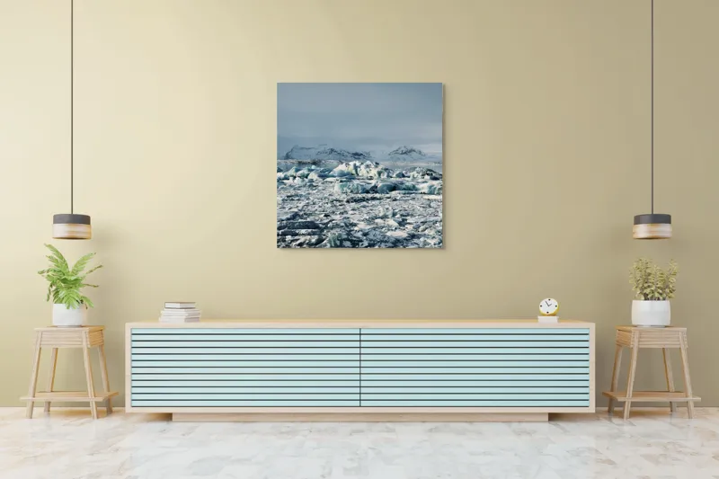 Tablou Canvas, "Împărăția tăcută a gheții albastre", Gheață, Munte, Cer, Peisaj, Nordic, Frig, Natură, Înghețat, 100 x 100 cm – poza 5