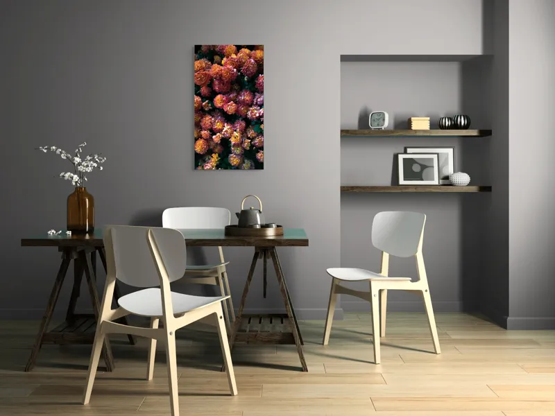 Tablou Canvas, "Abundență de crizanteme solare", Flori, Portocalii, Bogate, Texturate, Luminoase, Frunze, Grădină, Naturale, Petale, Colorate, 50 x 90 cm – poza 4