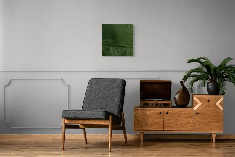 Tablou Canvas, "Picături de ploaie pe frunză verde", Frunze, Verde, Picături, Natură, Textură, Umiditate, Prim-plan, Plante, Proaspăt, Răcoare, 50 x 50 cm – poza 6