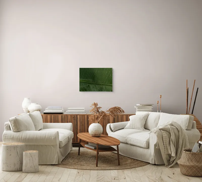 Tablou Canvas, "Picături de ploaie pe frunză verde", Frunze, Verde, Picături, Natură, Textură, Umiditate, Prim-plan, Plante, Proaspăt, Răcoare, 54 x 39 cm – poza 5