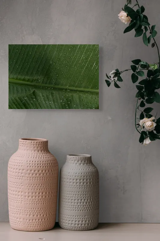 Tablou Canvas, "Picături de ploaie pe frunză verde", Frunze, Verde, Picături, Natură, Textură, Umiditate, Prim-plan, Plante, Proaspăt, Răcoare, 54 x 39 cm – poza 8