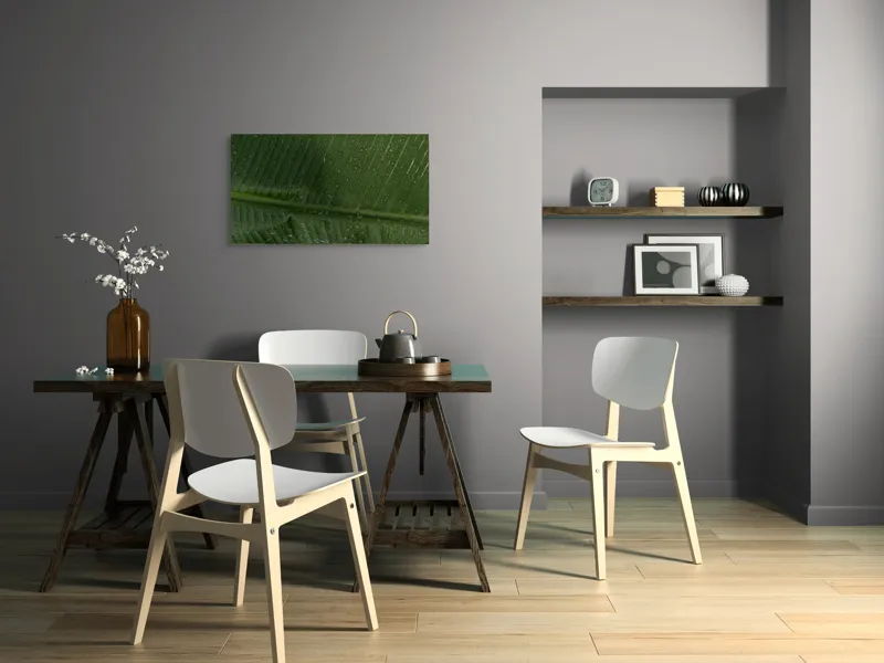 Tablou Canvas, "Picături de ploaie pe frunză verde", Frunze, Verde, Picături, Natură, Textură, Umiditate, Prim-plan, Plante, Proaspăt, Răcoare, 90 x 50 cm – poza 3