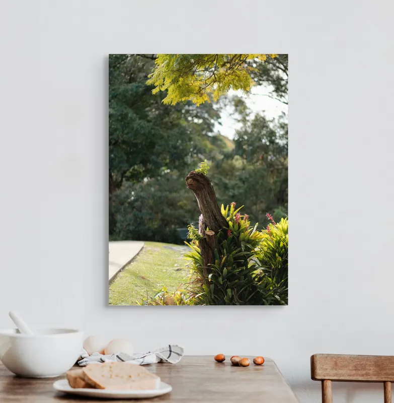 Tablou Canvas, "Magia naturii în grădina de vară", Arbore, Frunziș, Trunchi, Natural, Verde, Cărare, Grădină, Vegetație, Cer, Luminozitate, 50 x 70 cm – poza 3
