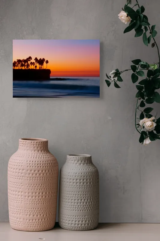 Tablou Canvas pe tema Apus tropical și oceanul cu palmieri, 39 x 26 cm – poza 4