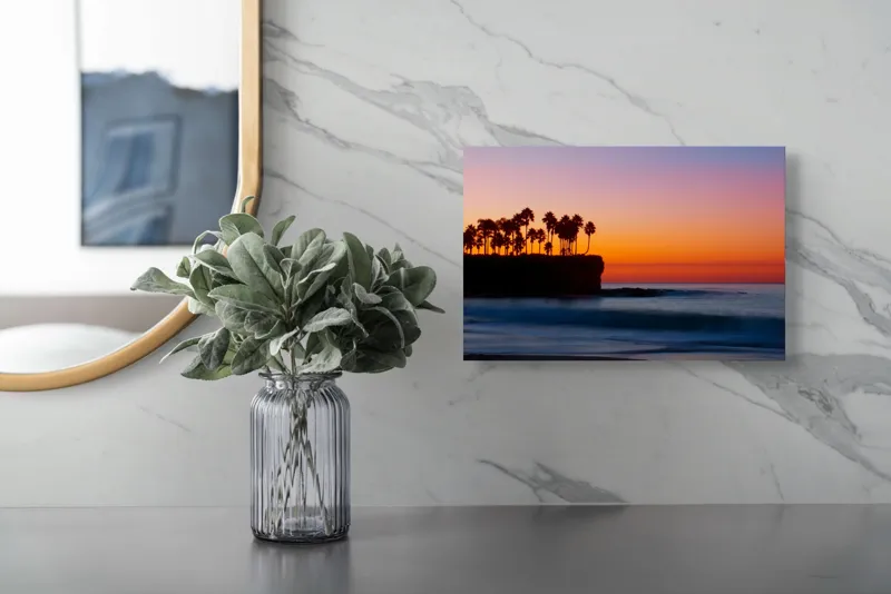 Tablou Canvas pe tema Apus tropical și oceanul cu palmieri, 39 x 26 cm – poza 5
