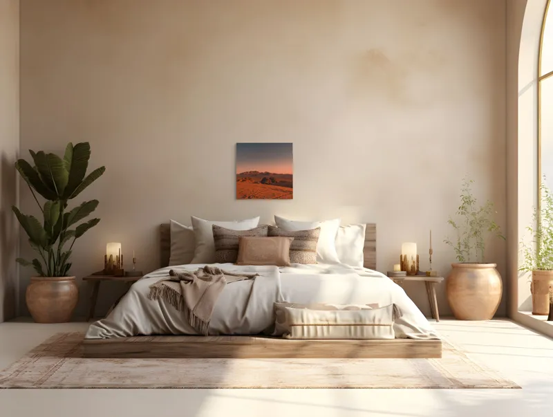 Tablou Canvas Peisaj Deșert Tăcut Apus Soare Stele Cer Dune Roci, 50 x 50 cm – poza 5