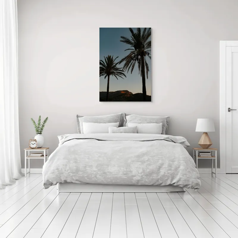 Tablou Canvas Apus tropical sub palmieri falnici siluetă din natură, 70 x 100 cm – poza 3