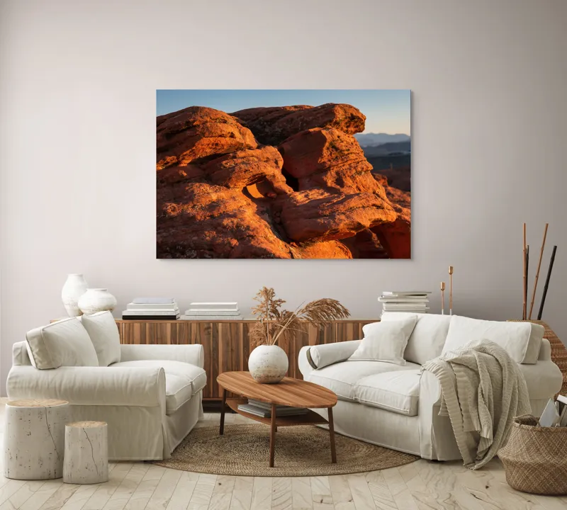 Tablou Canvas, "Rock Formation at Sunset", Pietre, Roci, Apus, Peisaj, Natura, Desert, Texturi, Umareni, Umbre, Formatiuni, Soare, Lumina, 150 x 100 cm – poza 3