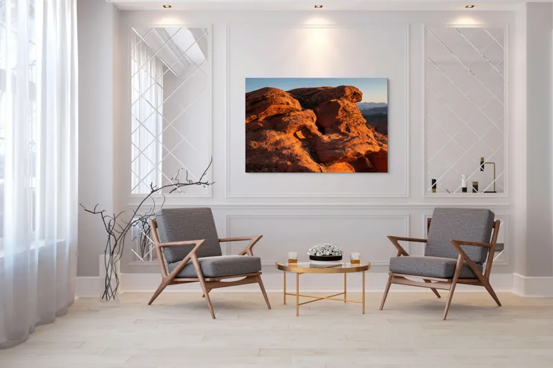 Tablou Canvas, "Rock Formation at Sunset", Pietre, Roci, Apus, Peisaj, Natura, Desert, Texturi, Umareni, Umbre, Formatiuni, Soare, Lumina, 150 x 100 cm – poza 7