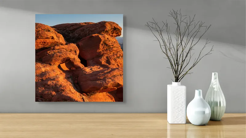 Tablou Canvas, "Rock Formation at Sunset", Pietre, Roci, Apus, Peisaj, Natura, Desert, Texturi, Umareni, Umbre, Formatiuni, Soare, Lumina, 50 x 50 cm – poza 3