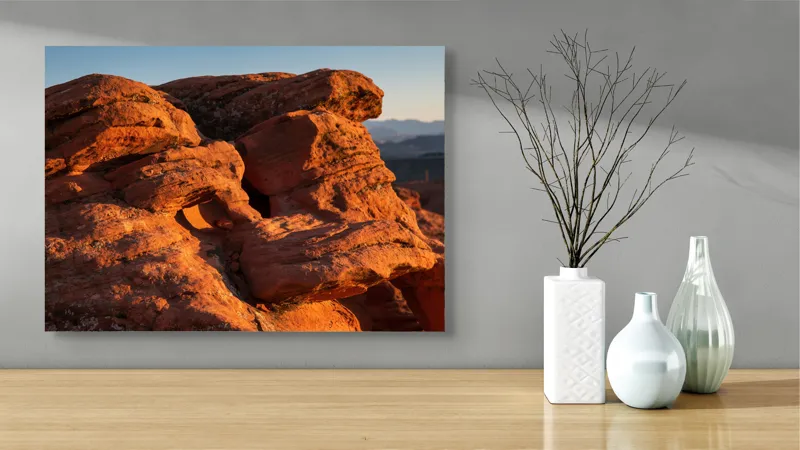 Tablou Canvas, "Rock Formation at Sunset", Pietre, Roci, Apus, Peisaj, Natura, Desert, Texturi, Umareni, Umbre, Formatiuni, Soare, Lumina, 70 x 50 cm – poza 3