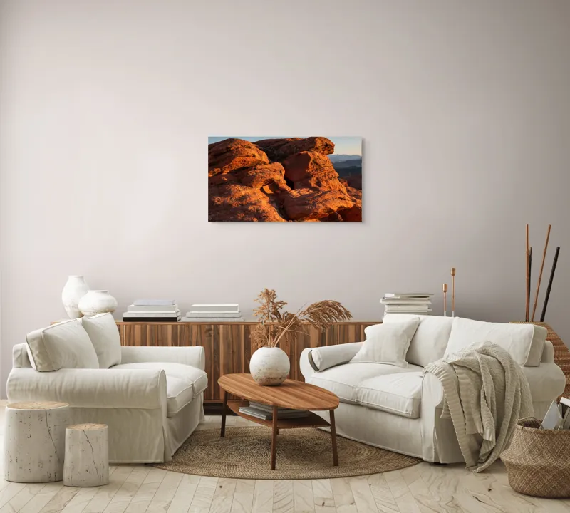 Tablou Canvas, "Rock Formation at Sunset", Pietre, Roci, Apus, Peisaj, Natura, Desert, Texturi, Umareni, Umbre, Formatiuni, Soare, Lumina, 90 x 50 cm – poza 4
