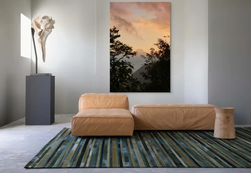 Tablou Canvas, "Muntele magic la asfințit vechi.", Munte, Apus, Siluete, Copaci, Cer, Norii, Peisaj, Lumină, Natură, Liniște, 100 x 150 cm – poza 7