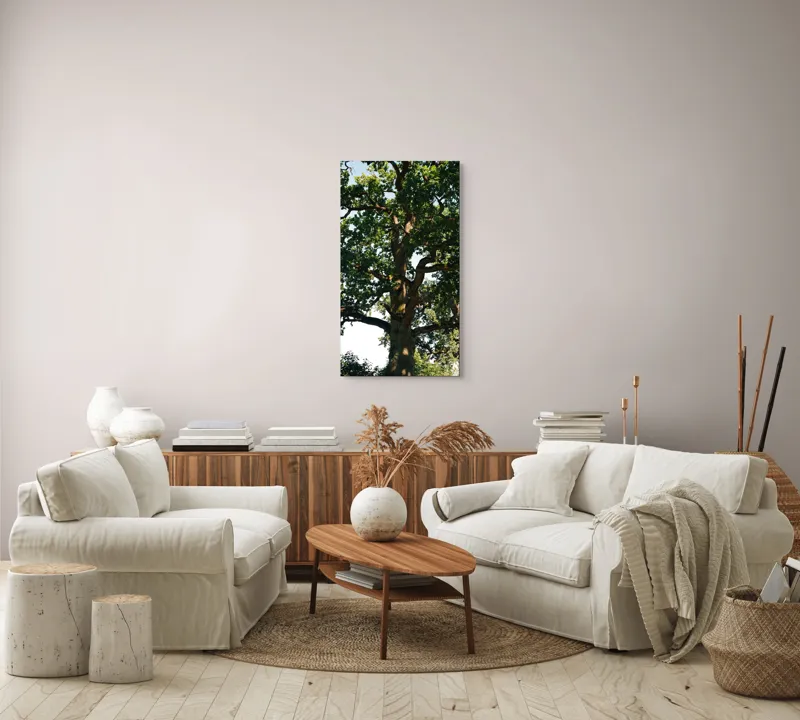 Tablou Canvas, "Stejarul bătrân în splendoarea verii", Frunze, Ramuri, Trunchi, Lumina, Umbre, Cer, Natura, Copac, Verdeturi, Vegetatie, 50 x 90 cm – poza 7