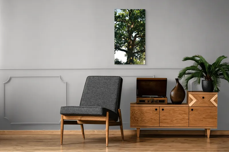 Tablou Canvas, "Stejarul bătrân în splendoarea verii", Frunze, Ramuri, Trunchi, Lumina, Umbre, Cer, Natura, Copac, Verdeturi, Vegetatie, 50 x 90 cm – poza 8