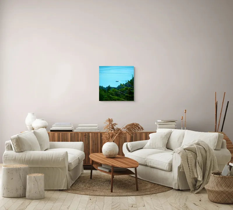 Tablou Canvas, "Vaporul alunecând pe lac turcoaz", Pădure, Lac, Barcă, Albastru, Verde, Natură, Liniște, Peisaj, Călătorie, Tranquilitate, 50 x 50 cm – poza 7