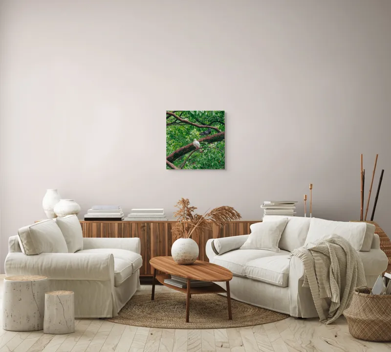 Tablou Canvas, "Porumbeii odihnindu-se pe crengi verzi", Porumbei, Ramuri, Frunze, Verdeață, Natură, Liniște, Armonie, Contemplare, 50 x 50 cm – poza 7