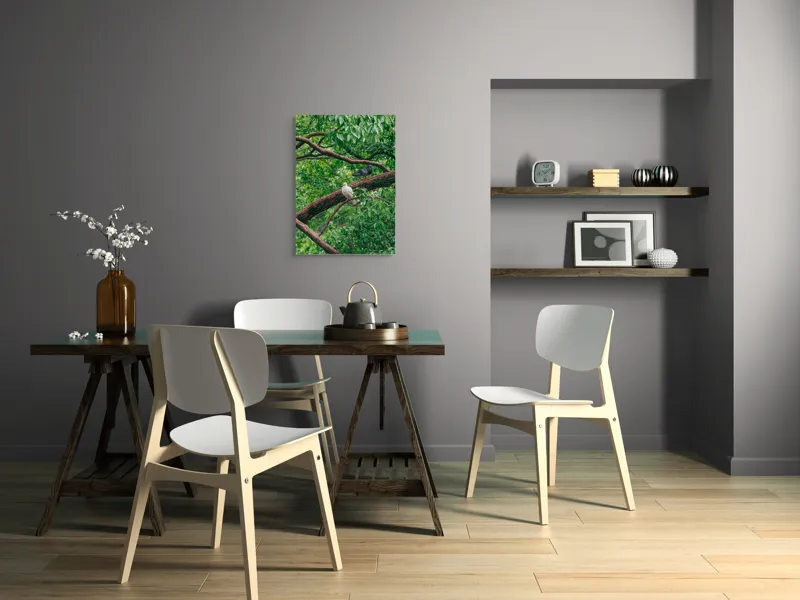 Tablou Canvas, "Porumbeii odihnindu-se pe crengi verzi", Porumbei, Ramuri, Frunze, Verdeață, Natură, Liniște, Armonie, Contemplare, 50 x 70 cm – poza 5