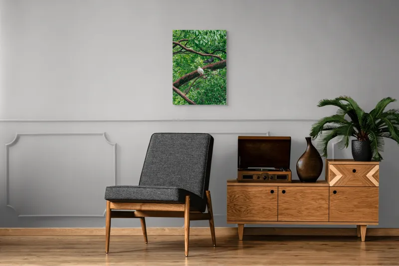 Tablou Canvas, "Porumbeii odihnindu-se pe crengi verzi", Porumbei, Ramuri, Frunze, Verdeață, Natură, Liniște, Armonie, Contemplare, 50 x 70 cm – poza 8