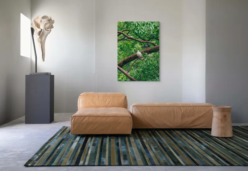 Tablou Canvas, "Porumbeii odihnindu-se pe crengi verzi", Porumbei, Ramuri, Frunze, Verdeață, Natură, Liniște, Armonie, Contemplare, 70 x 100 cm – poza 7