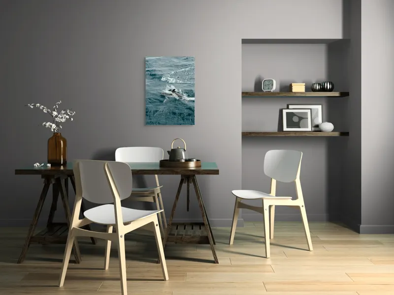Tablou Canvas, "Delfinul printre valurile mării agitate", Delfin, Valuri, Ocean, Mișcare, Natură, Apă, Liber, Albastru, 50 x 70 cm – poza 5